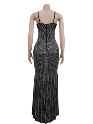 Sleeveless Bodycon Rhinestone Suspenders Slim-fit Party Shiny Maxi Dresses