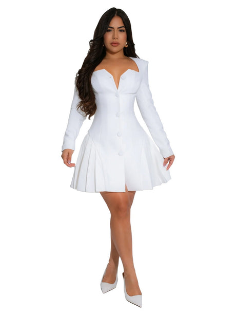 V-neck Button Big Swing Mini&Short Dresses