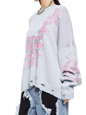 Liber Autumn women's contrast color tattered patchwork pullover sweater