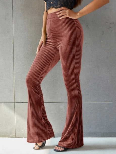High-waisted Flared Pants Velvet Piping Bell-bottoms Sports Everyday Trousers