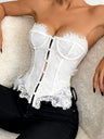Lace Trim Fish Bones Splicing Button Cutout Bra Camisoles