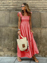 Patchwork Plaid Halter Elasticated Maxi Dress