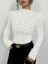 Lace Flowers Perspective High Collar Slim Fit Long-sleeved T-shirt
