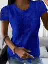 Lace Trim Crew Neck Short-sleeved T-shirt