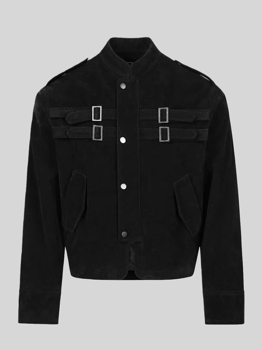 Retro Faux Suede Feel Splicing Short And Wide Jackets