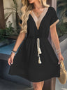 Spliced Waist Corset V-neck Short Sleeve Mini&Short Dresses