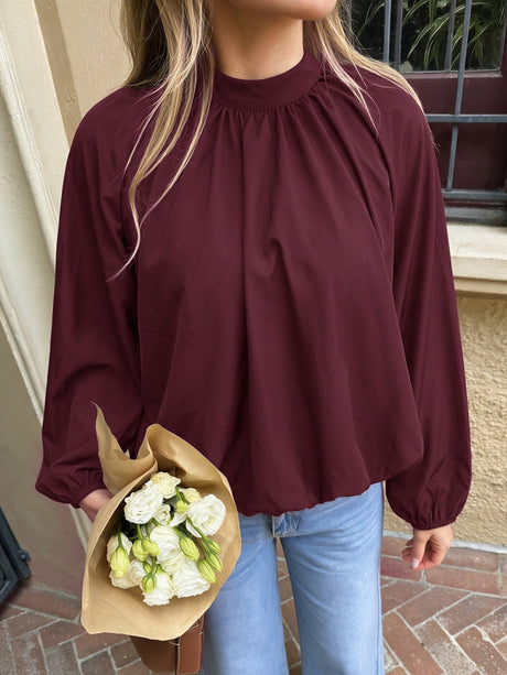 Lace-up Hollow Out Solid Color Blouse&Shirts