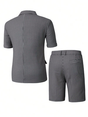 Plaid Slim-fit Business Dinner Leisure 2-piece Sets Set