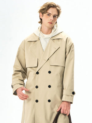 Black Khaki Multiple pockets Mid-length Trench Coats