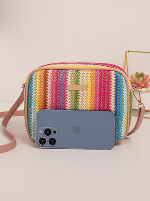 Colorful Straw Woven Oval Crossbody Bag For Vacation