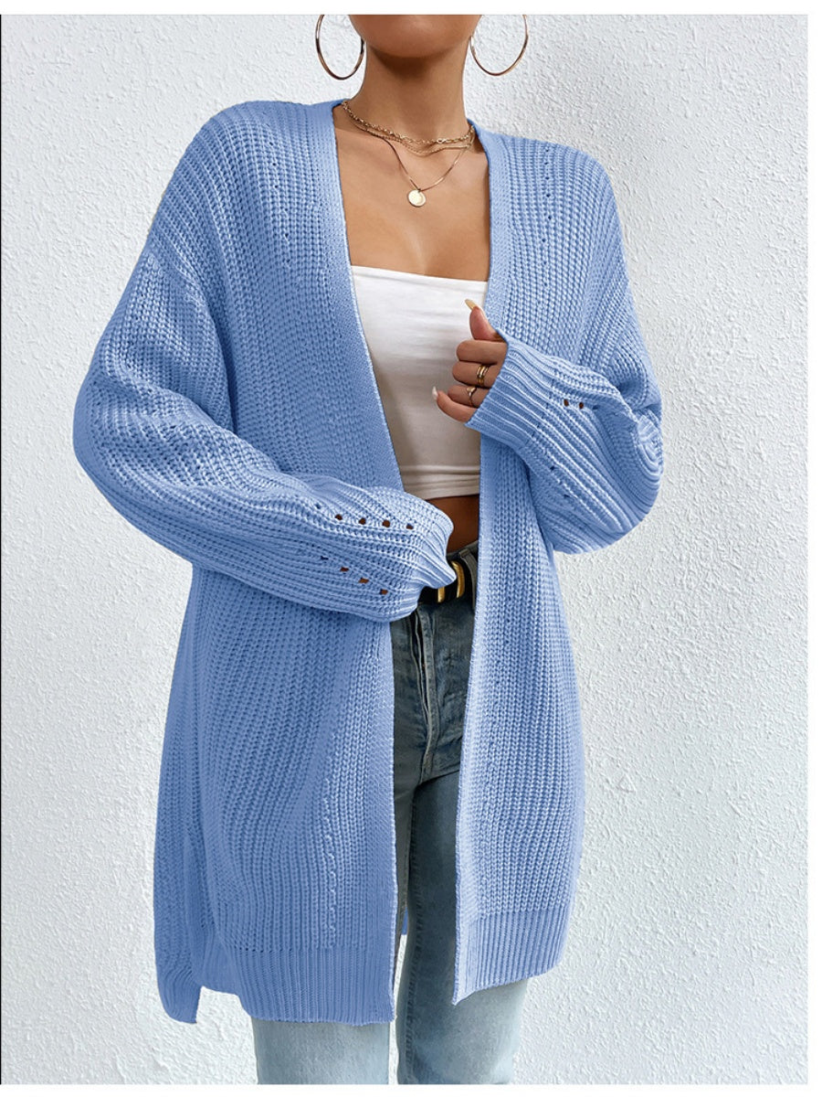 Liber Autumn Women's Color Plain stitch Mid-length Cardigans Coat