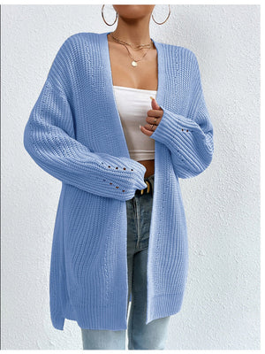 Liber Autumn Women's Color Plain stitch Mid-length Cardigans Coat