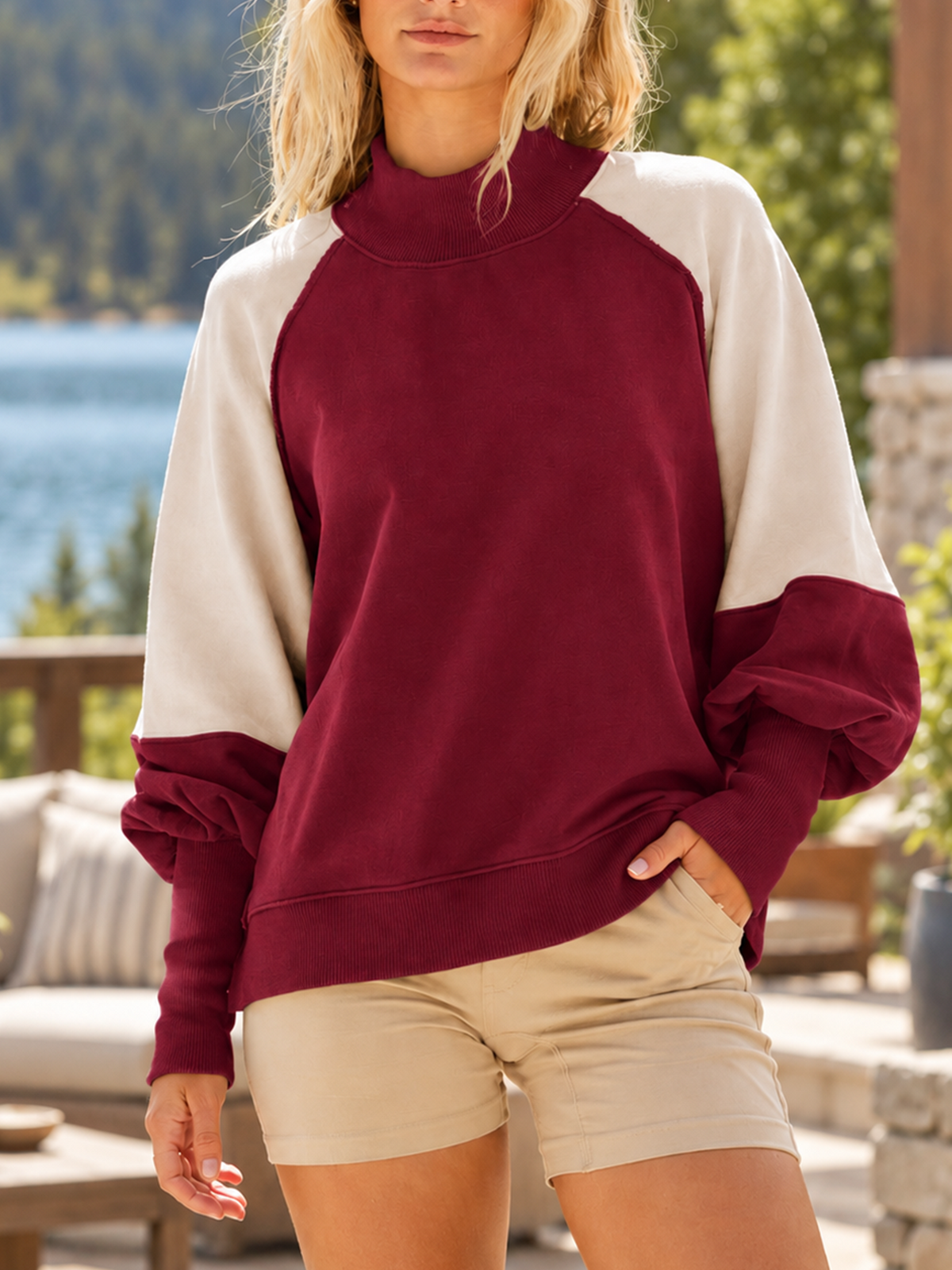 Women's Autumn/winter Color-blocked Turtleneck Long-sleeved Sweatshirt