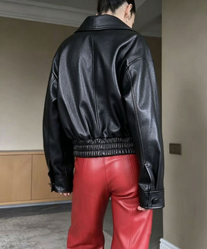 Loose-fitting Lapel Short Leather Jacket