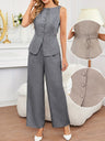 Sleeveless Waist Jacket Wide-leg Pants Commuting 2-piece Sets