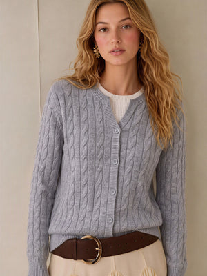 Wool Cable Knit V Fake Two-piece Pullover Sweater
