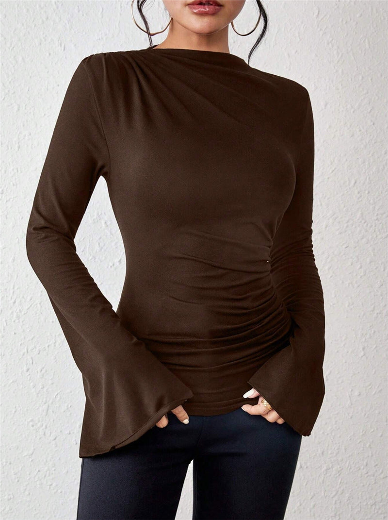 Design-forward Flared Sleeve Stand Collar Slim Fit T-shirt