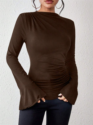 Design-forward Flared Sleeve Stand Collar Slim Fit T-shirt