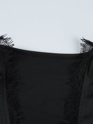 V-neck Black Lace Long Sleeve Pleated Tight Fit Formal Evening Long Dress