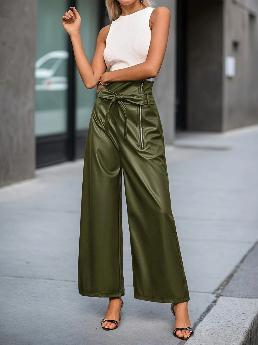 High Waist Loose-fit PU Leather Pants Zipper Pants