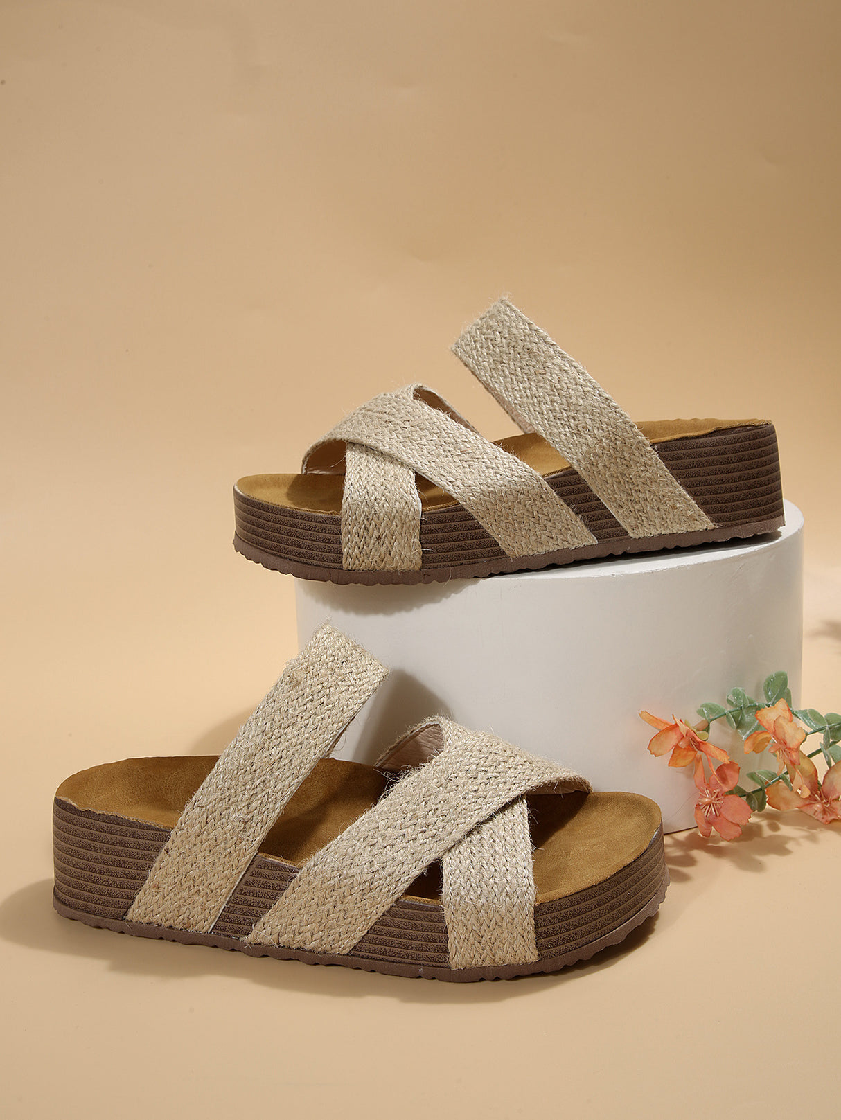 Cross-strap Woven Sandals