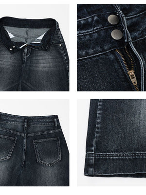 Double Buttons 7 Points Denim Shorts