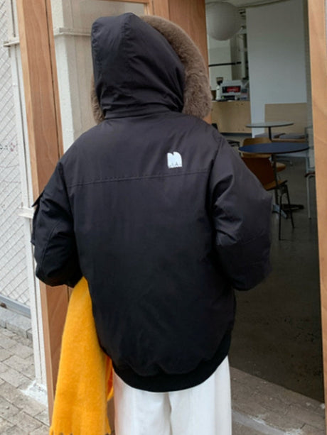 Parka Work Clothes Pocket With Fur Collar Loose Thickened Winter Outdoor Cotton-padded Clothing