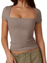 Square Collar Short Sleeves Slim-fit T-shirts