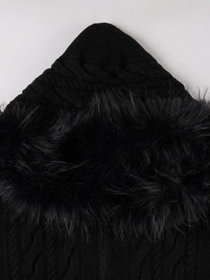 Plush Patchwork Hoodies Zipper Cable Knit Sweater Cardigans