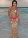 Color-blocked Print Strappy Top High-waisted Midi Skirt 3 Piece Bikinis