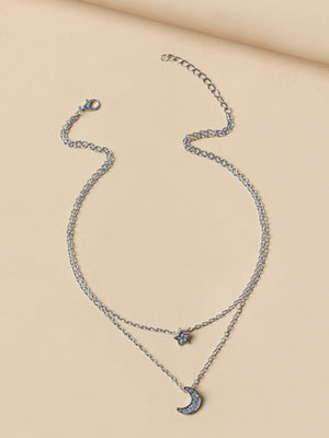 Star And Moon Pendant Multi-Layer Necklace