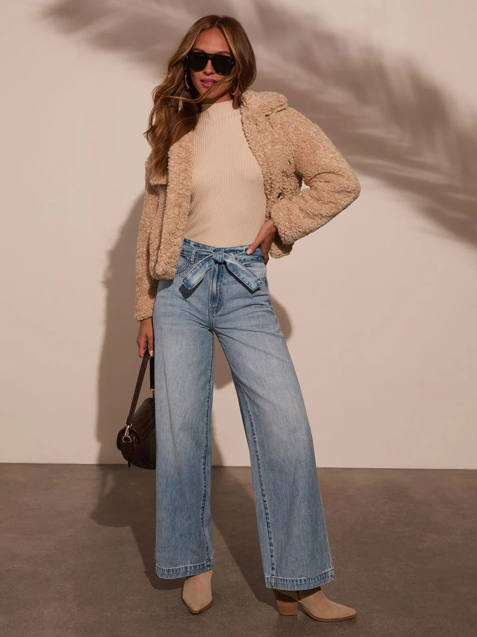 High-waisted Straps Water Wash Straight-leg Jeans