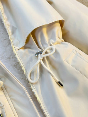 Parka With Fur Collar Drawstring Waist Pocket Casual Cotton-padded Jackets/down Jackets