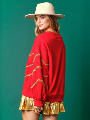 Christmas Tree Sequined Long-sleeved Pullover Sweatshirt Casual Loose Top For Women