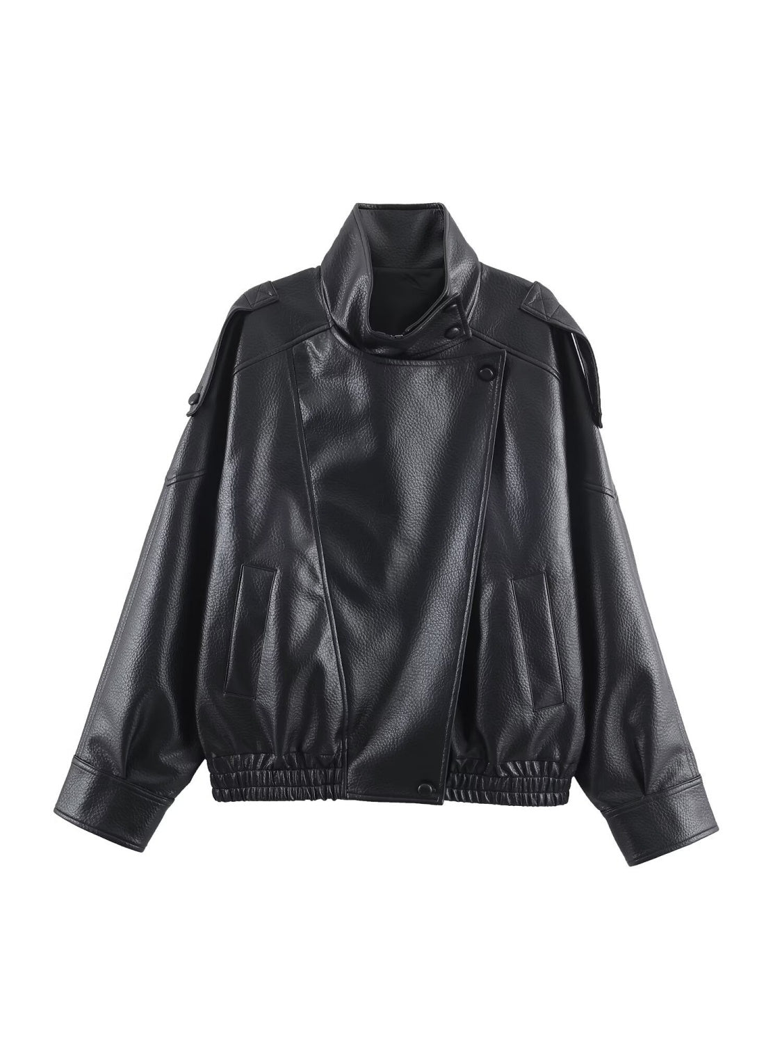 Pocket Stand-up Collar Faux Leather Jacket