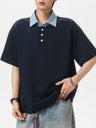 College Style Layered-look Color-blocked Plaid Polo Shirt
