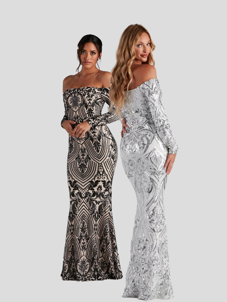 Liber Autumn women's sequined one-shoulder long dress