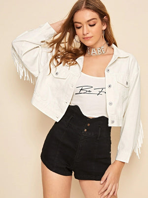 Liber Autumn Women's Tassel White Denim jacket