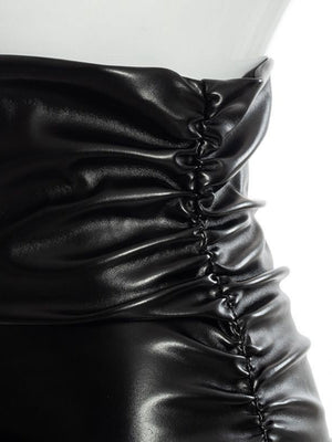 Pleated Solid Color PU Hip Wrap Skirts