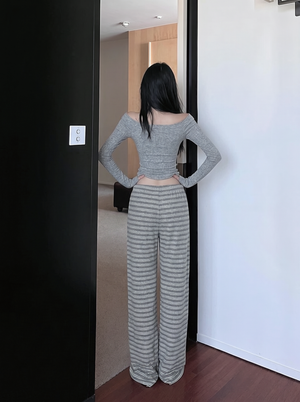Sexy Loose-fitting Striped Casual Pants With Drawstring