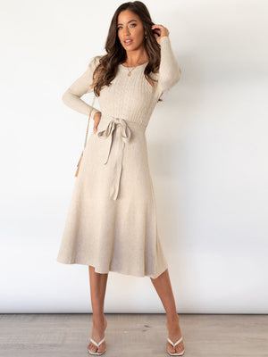 Puff Sleeves Knitted Skirt High-waisted Full Skirt Maxi Dresses