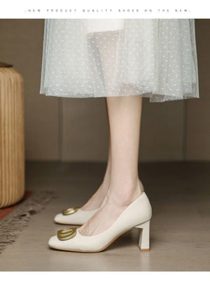 Liber Spring and Autumn Metal Buckle Women's High Heels