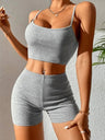 Piping Yoga Navel Exposed Suspender Shorts 2-piece Sets
