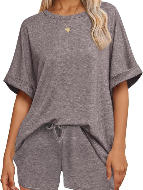 Batwing Sleeve T-shirt Drawstring Shorts Pocket Sportswear 2-piece Sets