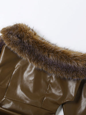 PU Leather Plush Patchwork Sexy Waist-cinching And Hip-hugging Mini&Short Dresses