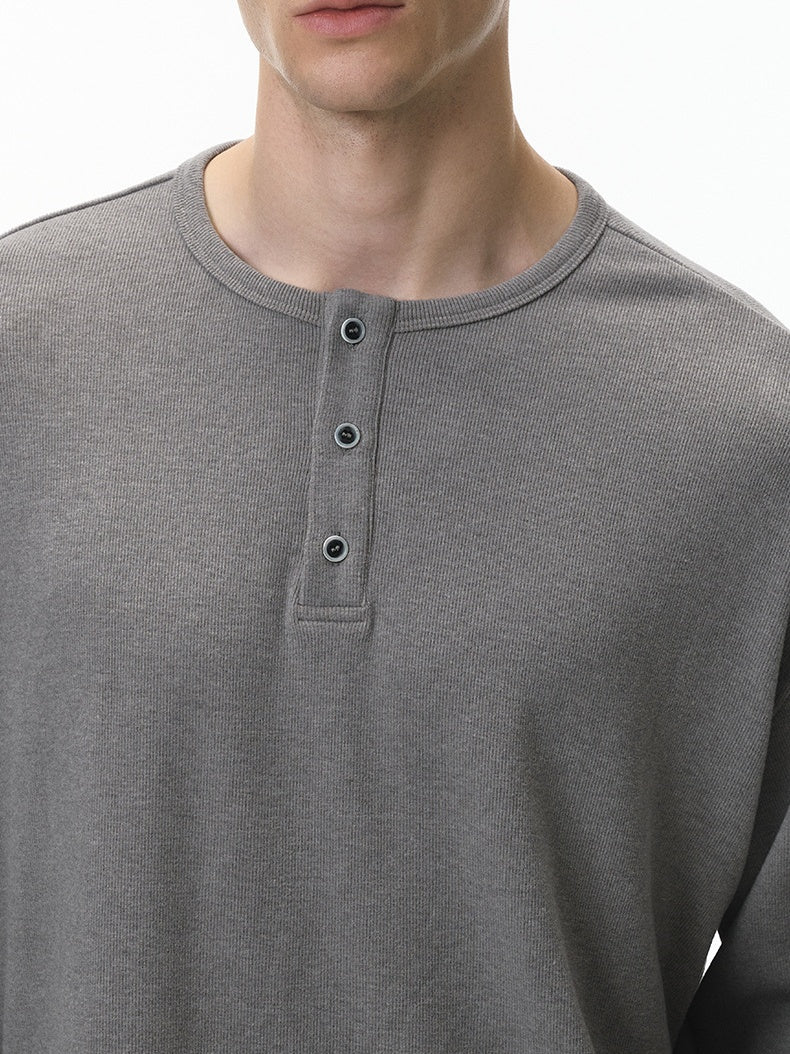 Liber Autumn Neutral wear Henry Collar Solid Color T-shirts