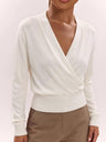 Wool Cross Wrap V Neckline, Fitted Waist, Long Sleeves