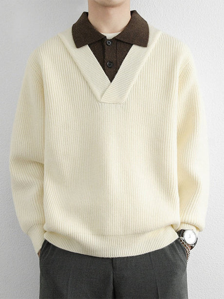 Layered-look Notch-Collar Sweater