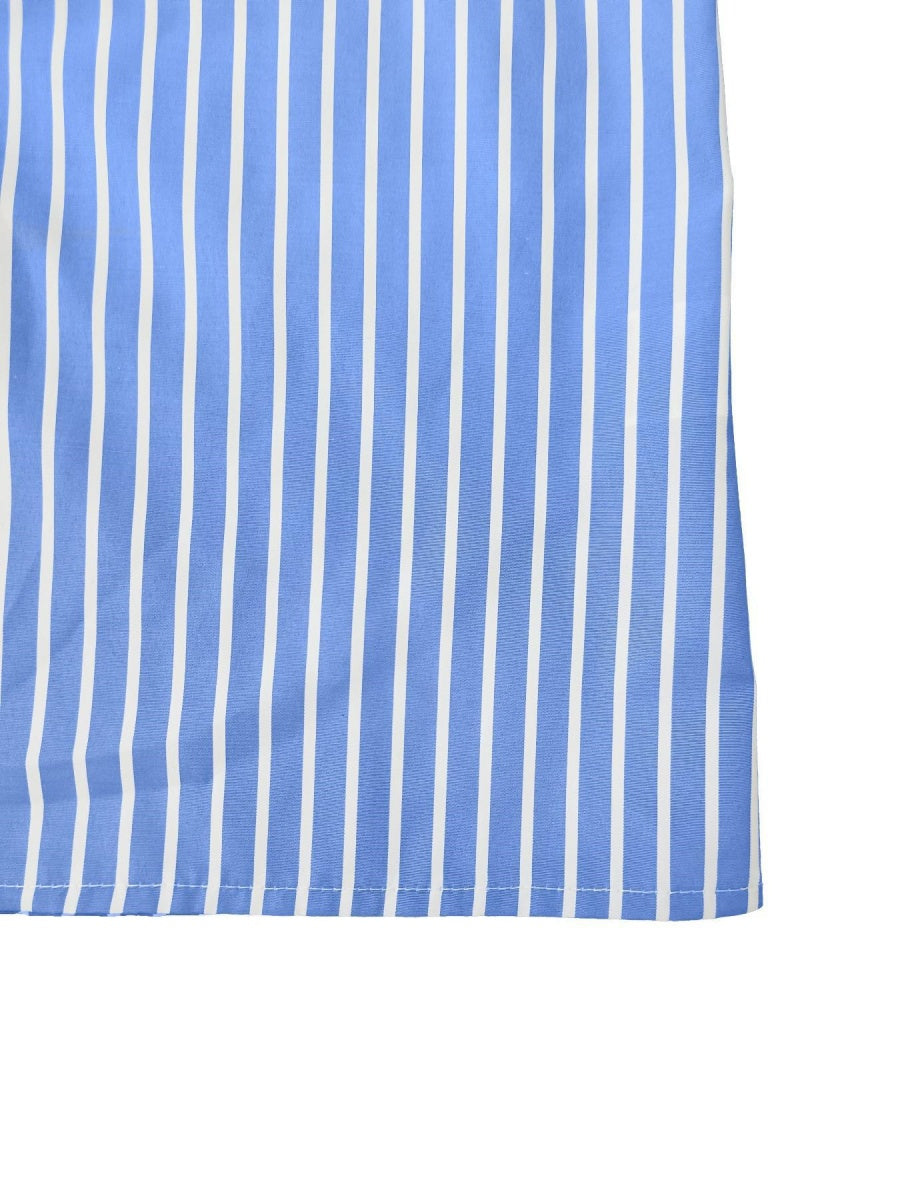 Stripes Loose-fit Lapel Color-blocked Commuting Shirts