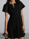 Lace Cutout V-neck Short Sleeve A-line Short Dress